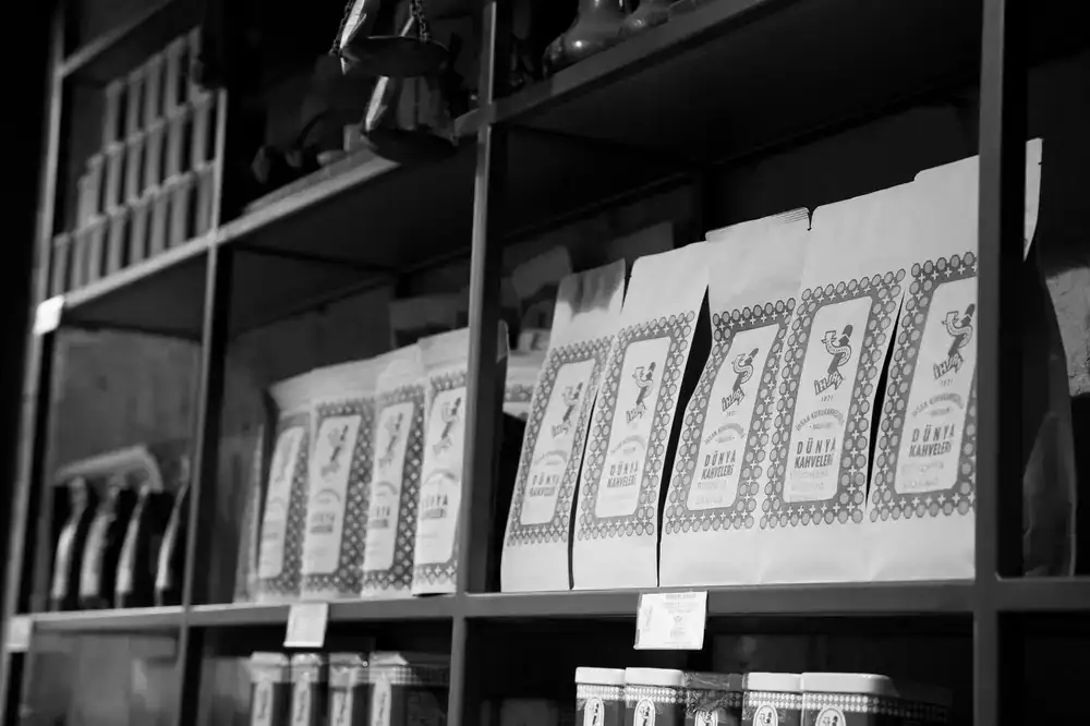 Interior of an artisanal grocery store showing fresh pasta on shelves