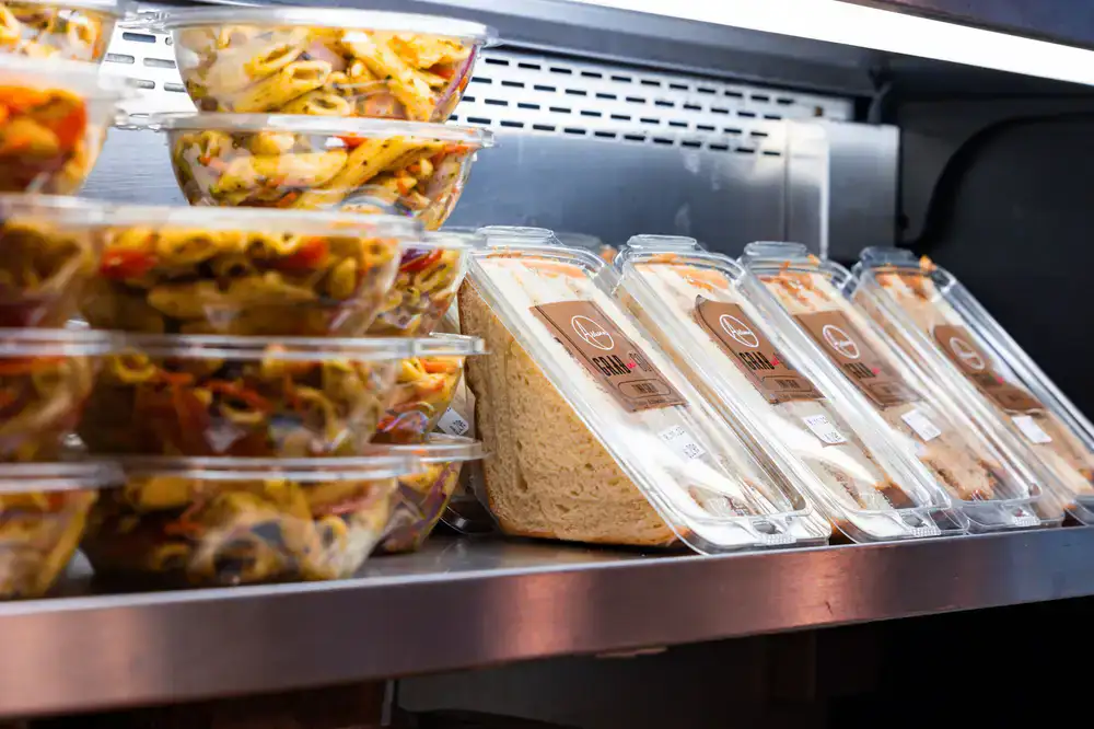 Fresh pasta packages in a delicatessen